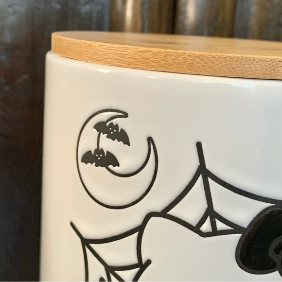 Hello Kitty Skeleton Spider Web Halloween Cellar Style Canister with Wooden Lid - Picture 3 of 13